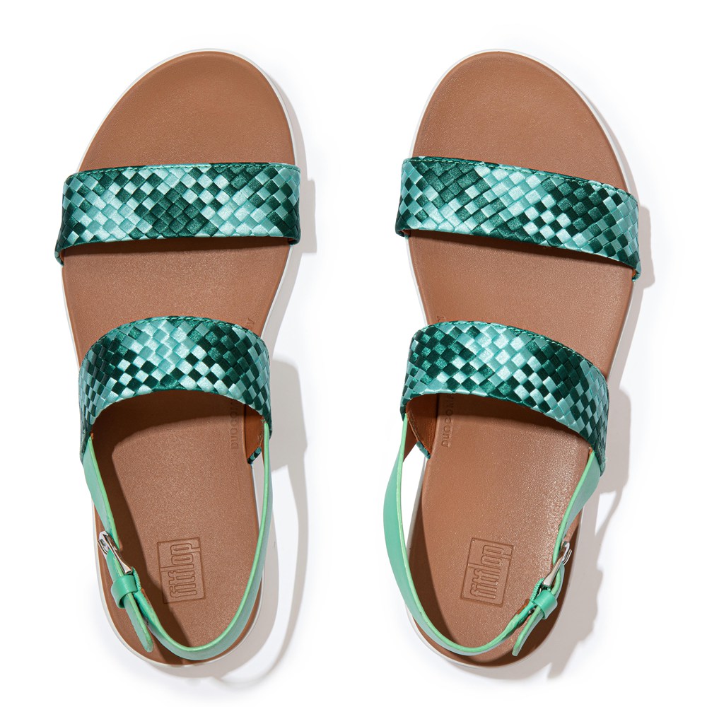 Fitflop Womens Sandals Green - Barra Silky-weave Back-strap - 29QSKRTFD